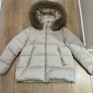 Moncler Off-White Puffer Jacket with Fur Trim